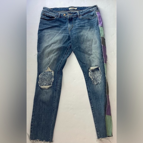 Levis 711 Jeans, size 32 distressed patchwork, Cropped Ankle, Women's - Picture 1 of 12